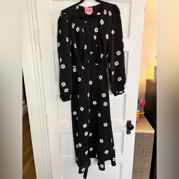 Kate Spade black floral clover print wrap dress size 12 - Picture 6 of 8